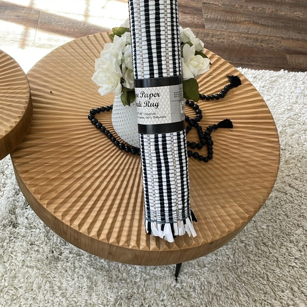 Black and White Striped Door Mat Accent